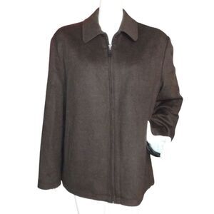 IKE BEHAR Jacket, L, Brown Wool Blend, Zipper front, Collar, Long sleeves